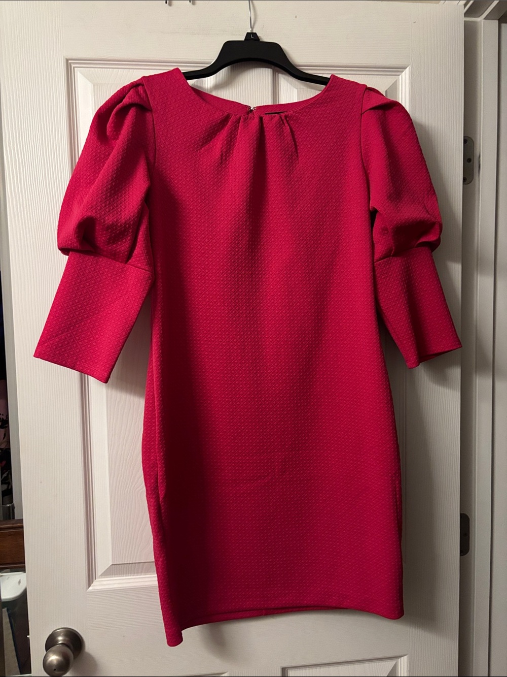 New York & Company Hot Pink Puff Sleeve Midi Dress